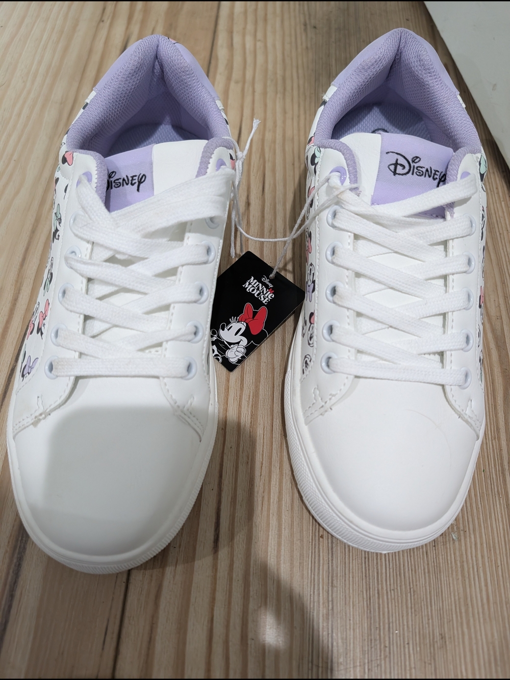 Disney Minnie Mouse Court Sneakers White Pastel Print Lace Up Shoes Women's - Picture 8 of 9
